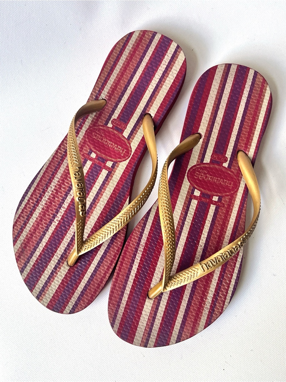 Havaianas Womens Slim Flip Flop Thong Sandals Stripe/Print Rubber US 6 EU 37-38